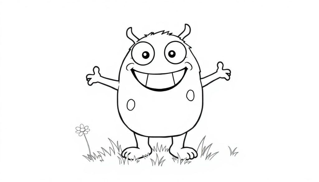 Ein fröhliches kleines Monster wartet darauf, ausgemalt zu werden, eine Farbtafel.
