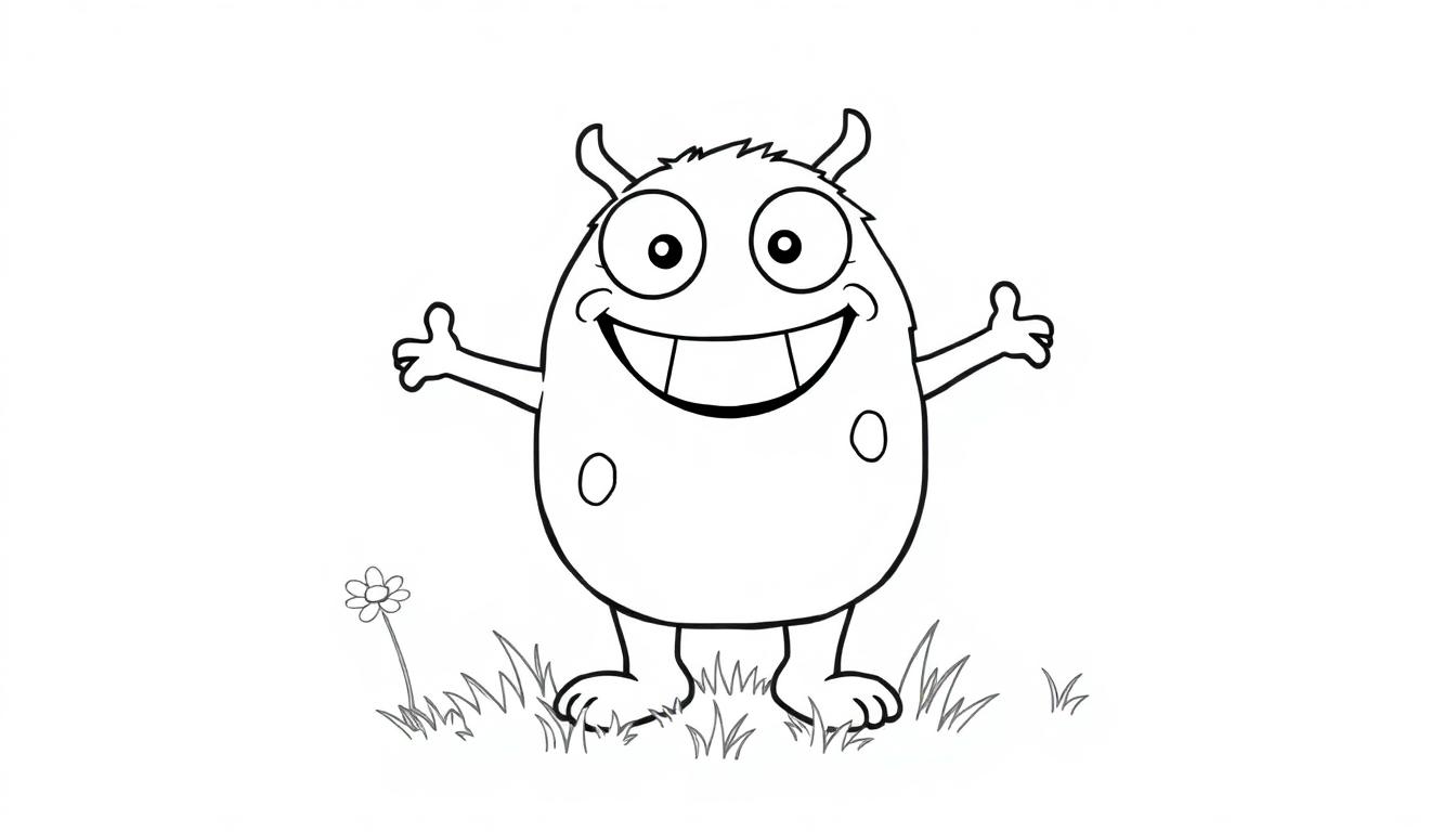 Ein fröhliches kleines Monster wartet darauf, ausgemalt zu werden, eine Farbtafel.
