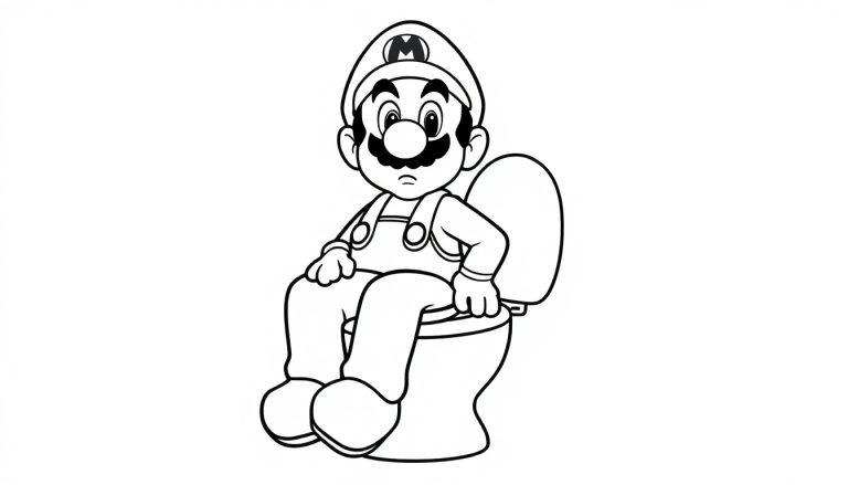 Mario sitzt nachdenklich auf einer Toilette