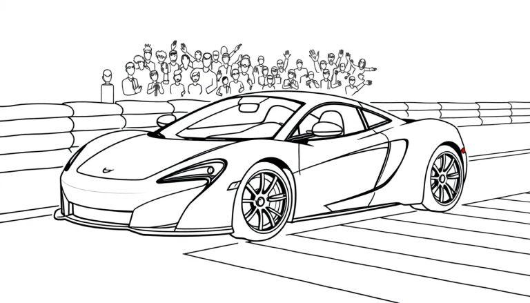 Eine Schwarz-Weiß-Farbtafel eines McLaren-Sportwagens auf einer Rennstrecke.