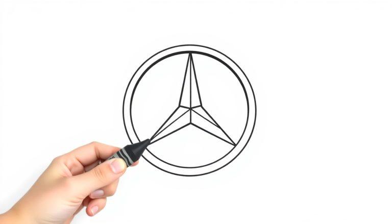 Eine Farbtafel mit dem Umriss des Mercedes-Benz Logos, gezeichnet von einem Buntstift.