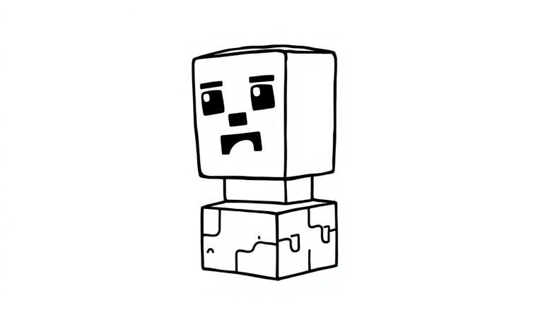 Schwarz-weiße Farbtafel-Zeichnung eines Minecraft Creeper.