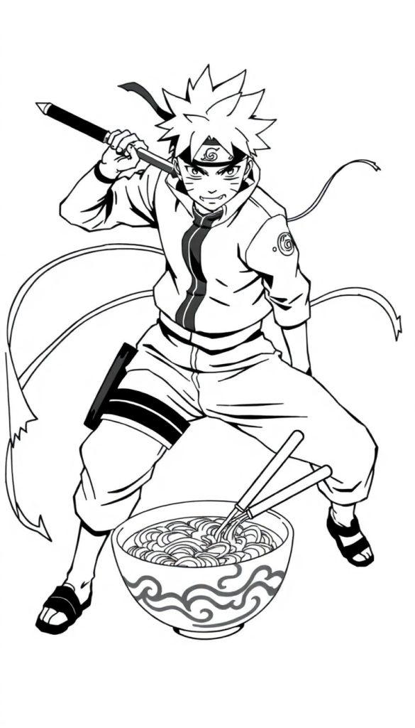 Naruto is ready to eat ramen with his kunai