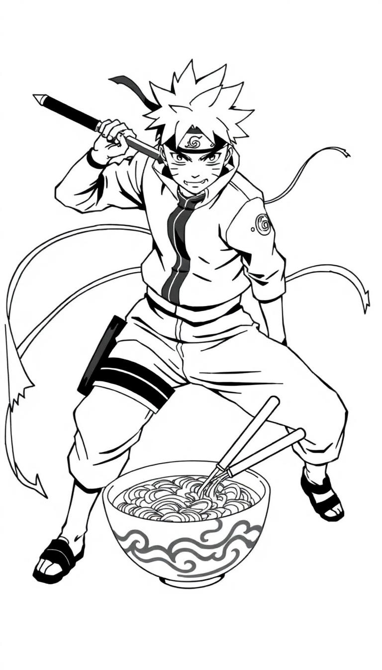 Naruto is ready to eat ramen with his kunai