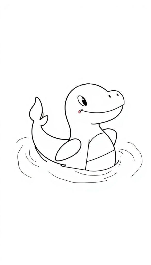 Zeichentrick Nessie im Wasser, inspiriert von Lapras