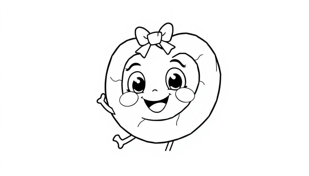 Eine niedliche Cartoon-Apfel-Farbtafel zum Ausmalen mit einem lustigen Gesicht und einer Schleife.