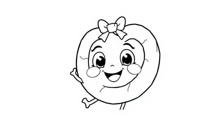 Eine niedliche Cartoon-Apfel-Farbtafel zum Ausmalen mit einem lustigen Gesicht und einer Schleife.