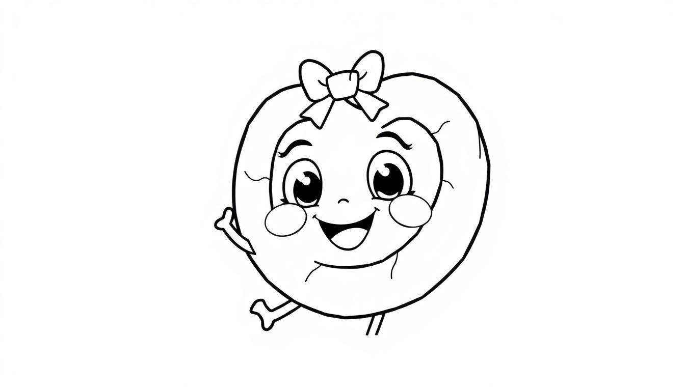 Eine niedliche Cartoon-Apfel-Farbtafel zum Ausmalen mit einem lustigen Gesicht und einer Schleife.
