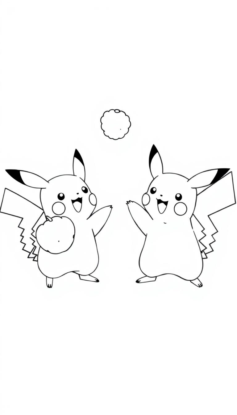 Zwei Pikachu, einer winkt mit einem Ball.