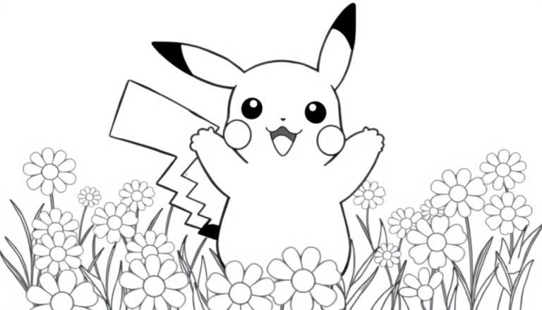 Pikachu in einem Blumenfeld