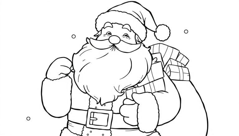 Schwarz-Weiß-Farbtafel von Santa Claus mit einem Geschenk-Sack.