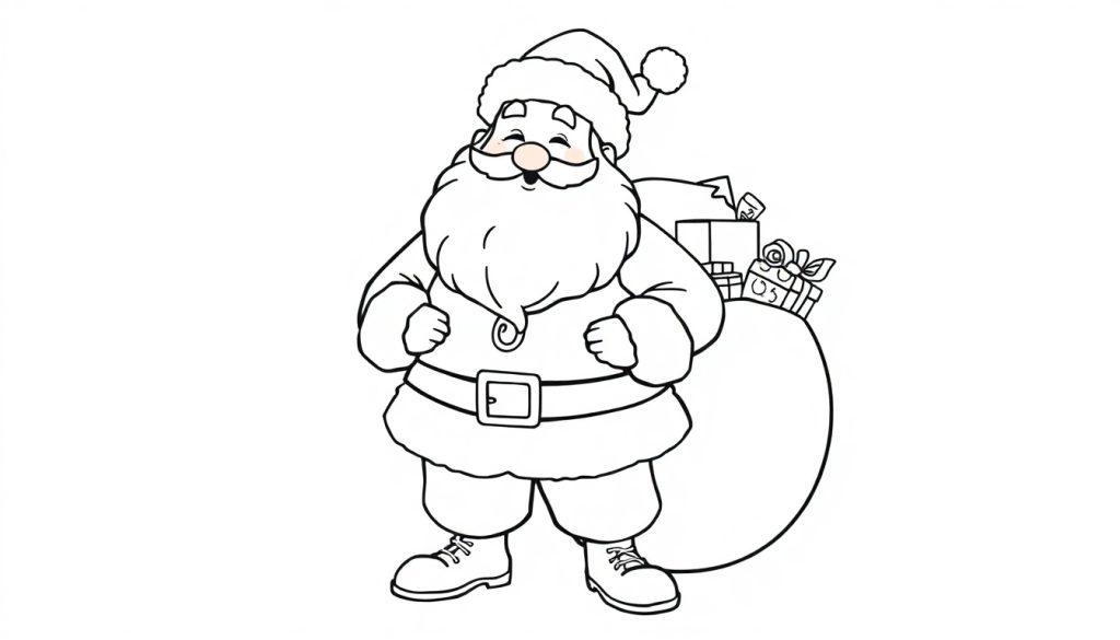 Schwarz-Weiß-Farbtafel des Weihnachtsmanns mit einem vollen Geschenkesack.