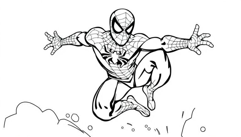 Spider-Man in einer Netz-Pose, bereit zum Sprung.