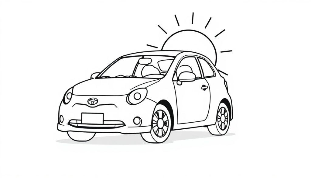 Niedliche Cartoon-Farbtafel eines schwarzen und weißen Autos