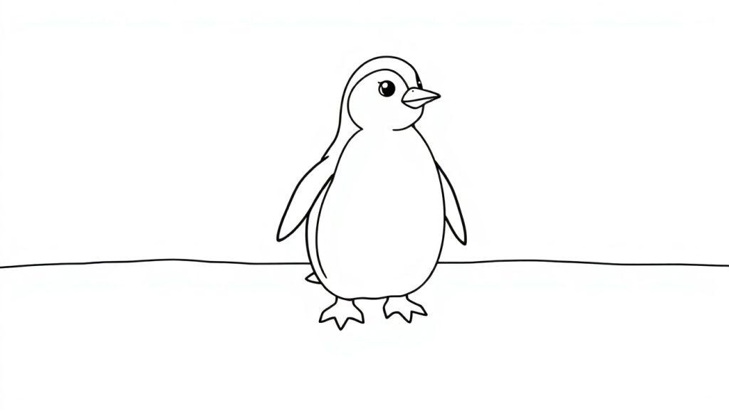 Eine Schwarz-Weiß-Farbtafel eines freundlichen Cartoon-Pinguins.