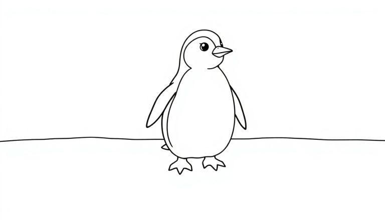 Eine Schwarz-Weiß-Farbtafel eines freundlichen Cartoon-Pinguins.