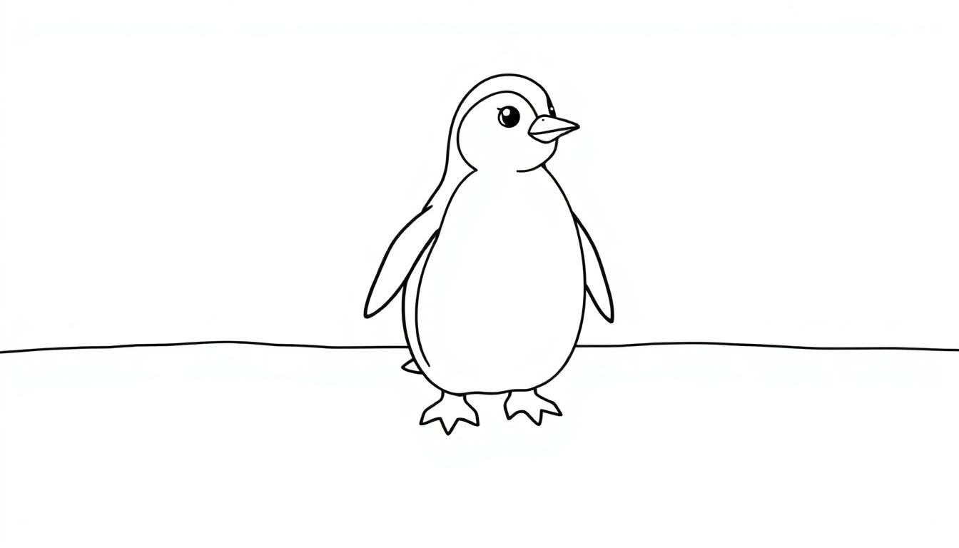 Eine Schwarz-Weiß-Farbtafel eines freundlichen Cartoon-Pinguins.