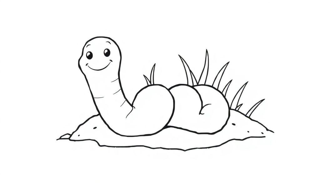 Ein freundlicher Cartoon-Wurm, der aus der Erde schaut, bereit für eine Farbtafel.