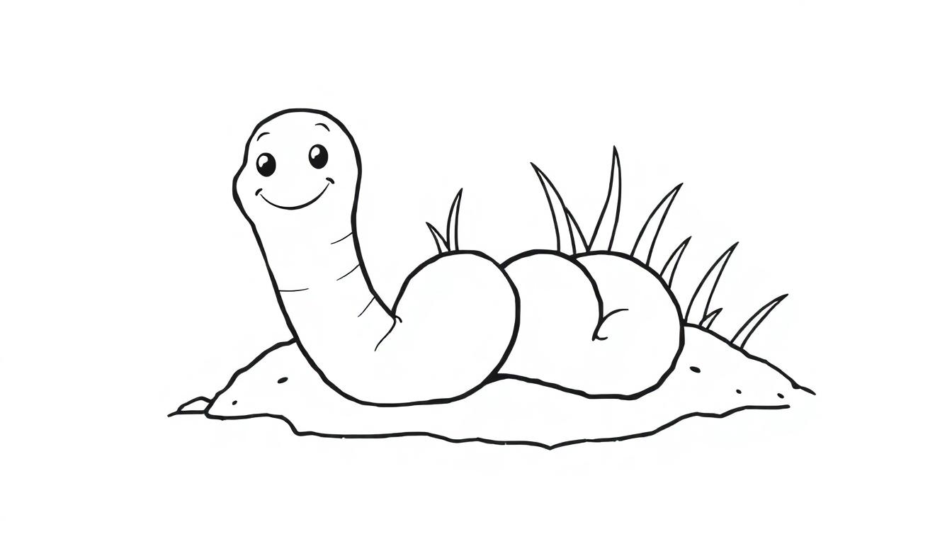 Ein freundlicher Cartoon-Wurm, der aus der Erde schaut, bereit für eine Farbtafel.