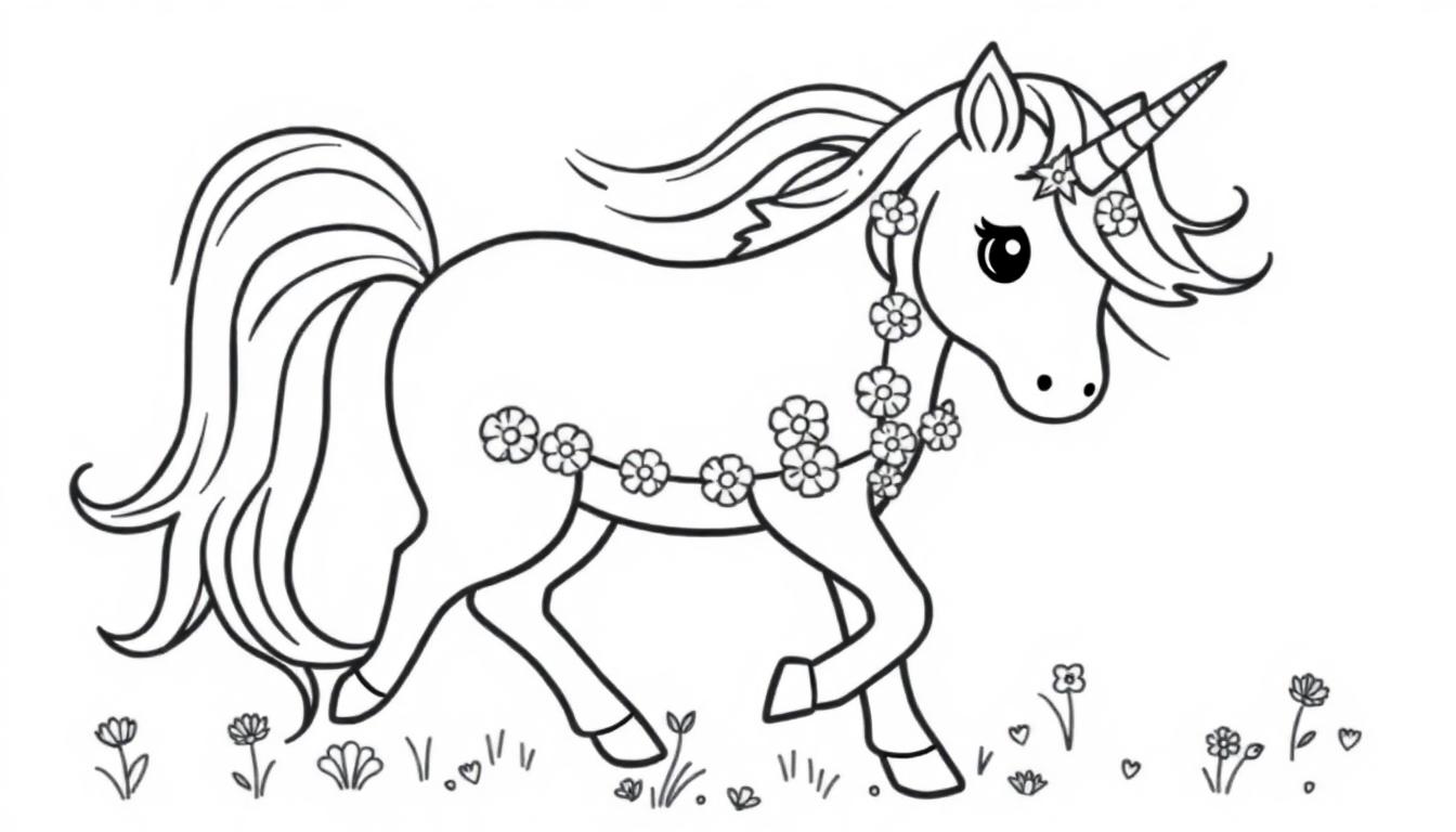 Einhorn-Farbtafel mit Blumen