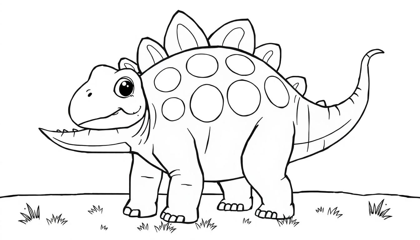Eine freundliche Farbtafel eines Ankylosaurus mit Rüstung und Schwanzhammer.