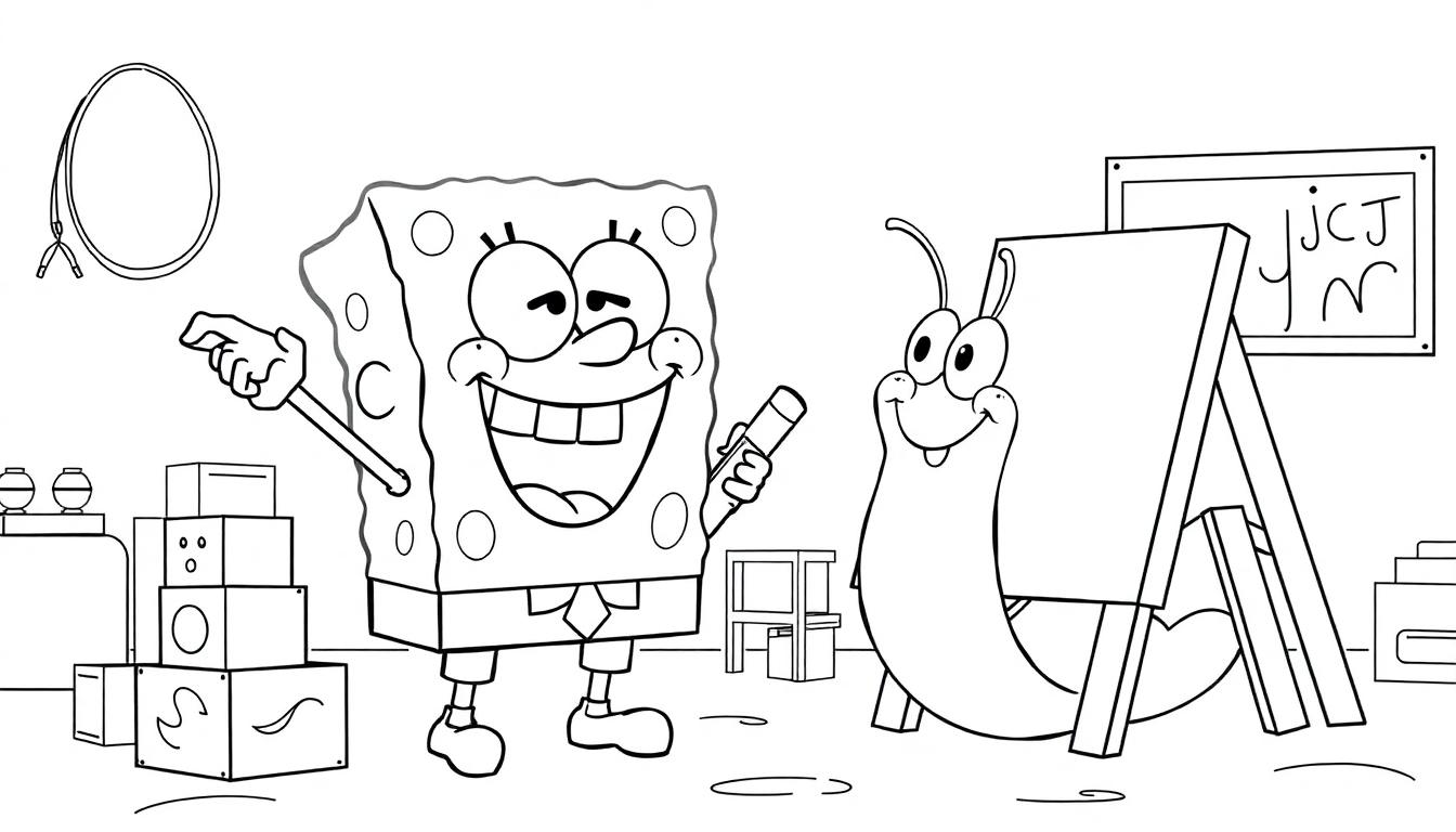 Spongebob Squarepants und Gary die Schnecke im Kindergarten