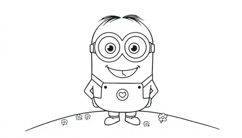 Farbtafel: Ein fröhlicher Minion mit Brille und lächelndem Gesicht, bereit zum Ausmalen.