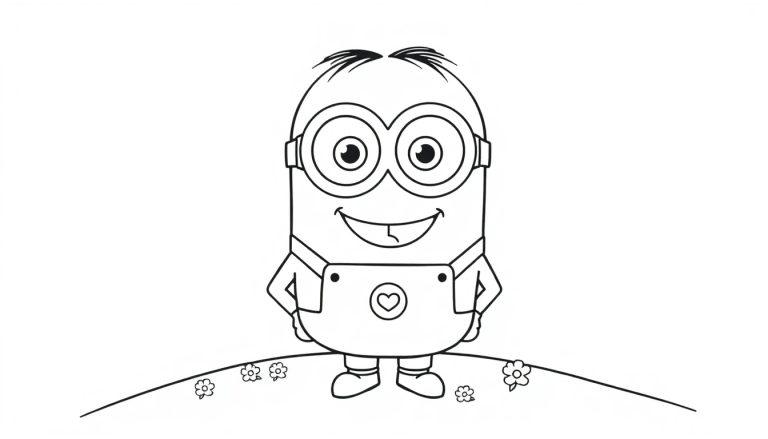 Farbtafel: Ein fröhlicher Minion mit Brille und lächelndem Gesicht, bereit zum Ausmalen.