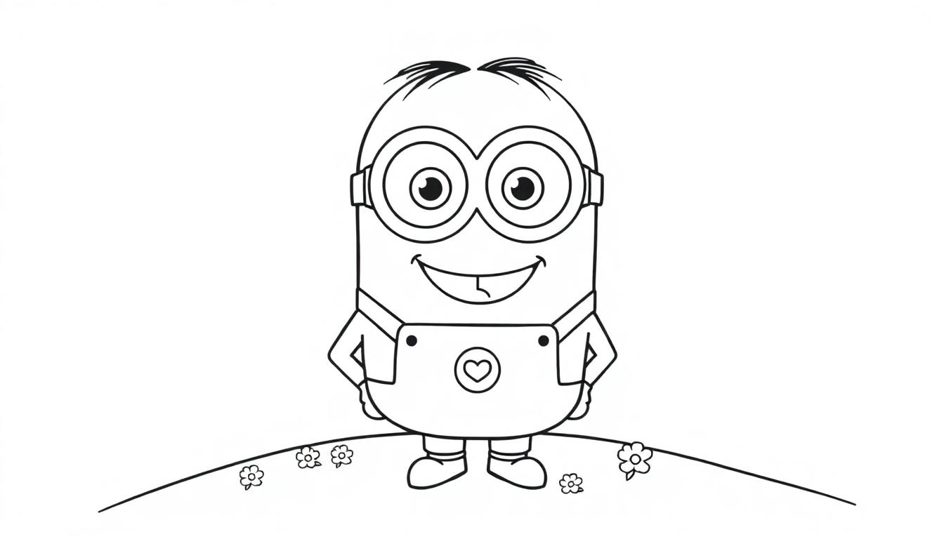 Farbtafel: Ein fröhlicher Minion mit Brille und lächelndem Gesicht, bereit zum Ausmalen.