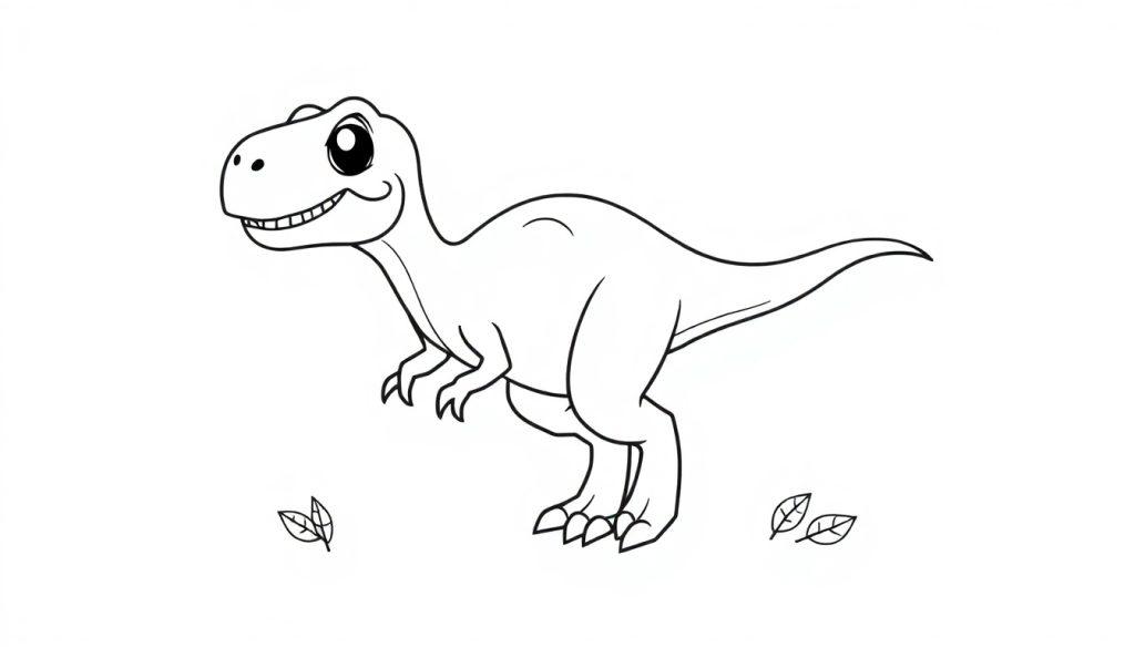Niedlicher Cartoon-Velociraptor als Schwarz-Weiß-Farbtafel für Kinder.