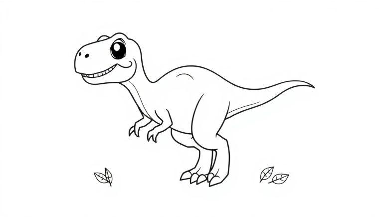 Niedlicher Cartoon-Velociraptor als Schwarz-Weiß-Farbtafel für Kinder.