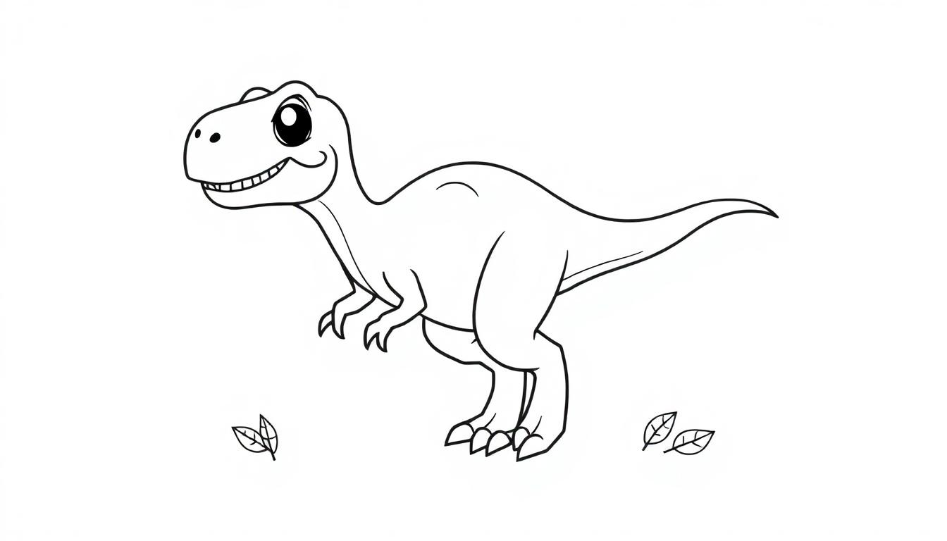 Niedlicher Cartoon-Velociraptor als Schwarz-Weiß-Farbtafel für Kinder.