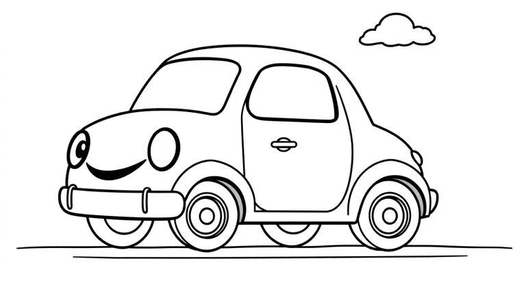 Eine freundliche Cartoon-Auto-Farbtafel.
