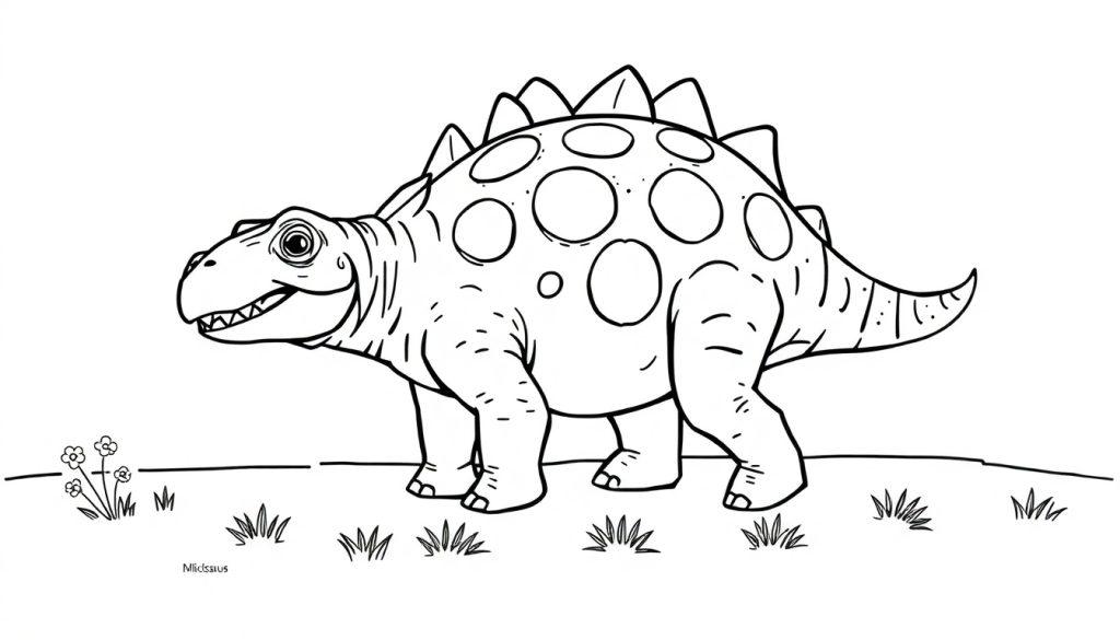 Eine Schwarzweiß-Farbtafel eines freundlichen Stegosaurus, bereit zum Ausmalen.