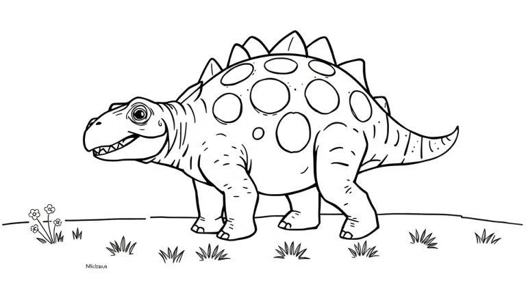 Eine Schwarzweiß-Farbtafel eines freundlichen Stegosaurus, bereit zum Ausmalen.