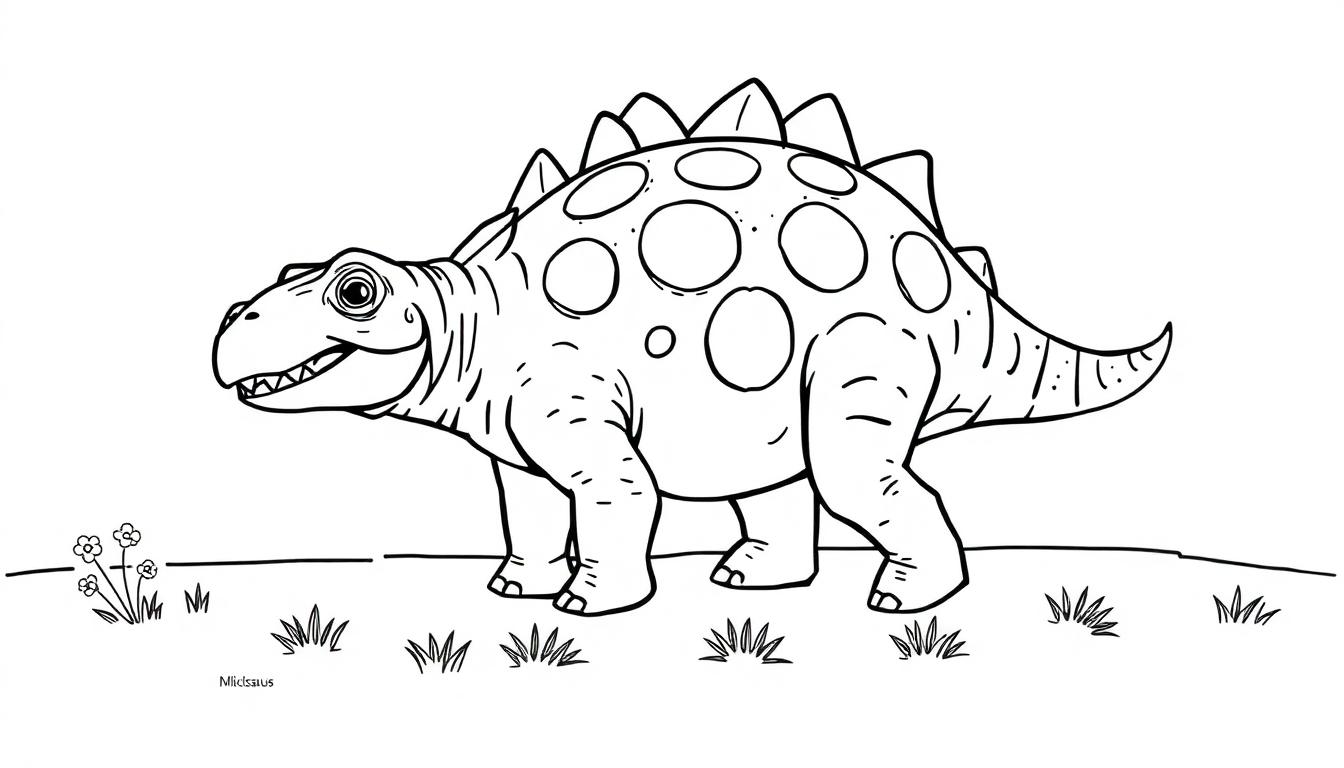 Eine Schwarzweiß-Farbtafel eines freundlichen Stegosaurus, bereit zum Ausmalen.