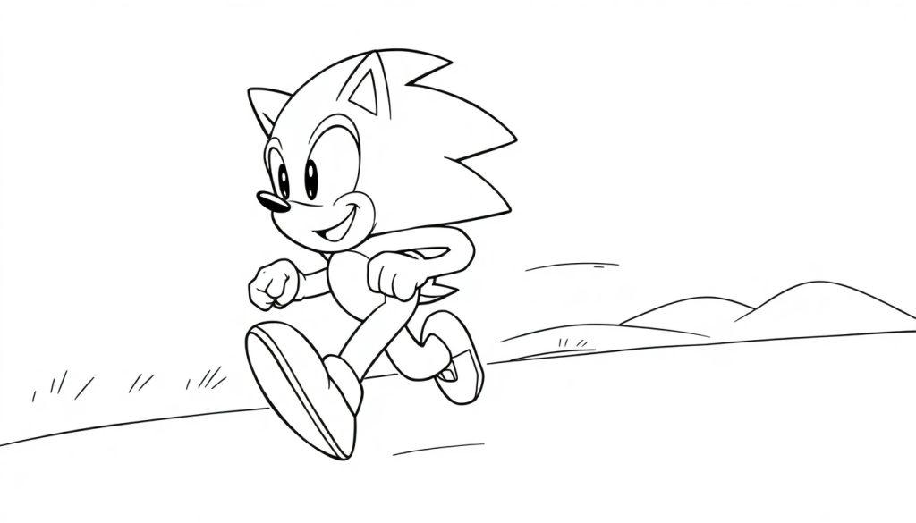 Schwarz-Weiß-Farbtafel von Sonic the Hedgehog in Bewegung.