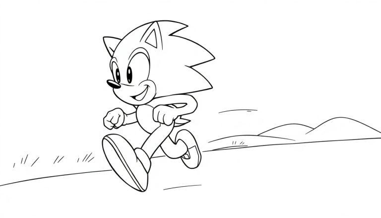 Schwarz-Weiß-Farbtafel von Sonic the Hedgehog in Bewegung.