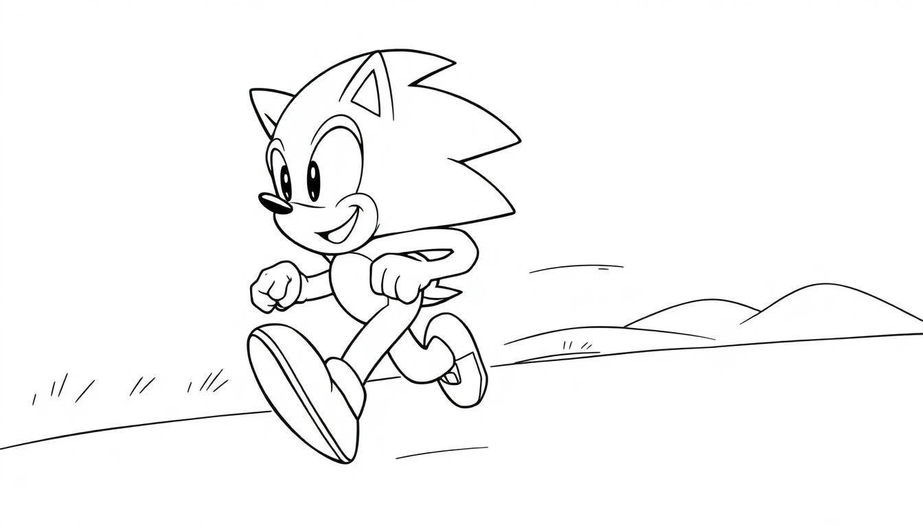 Schwarz-Weiß-Farbtafel von Sonic the Hedgehog in Bewegung.