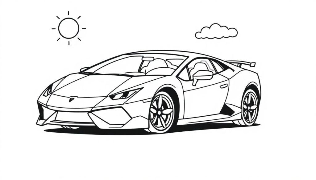 Farbtafel: Ein süßer kleiner Lamborghini zum Ausmalen.
