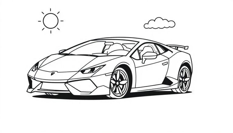 Farbtafel: Ein süßer kleiner Lamborghini zum Ausmalen.