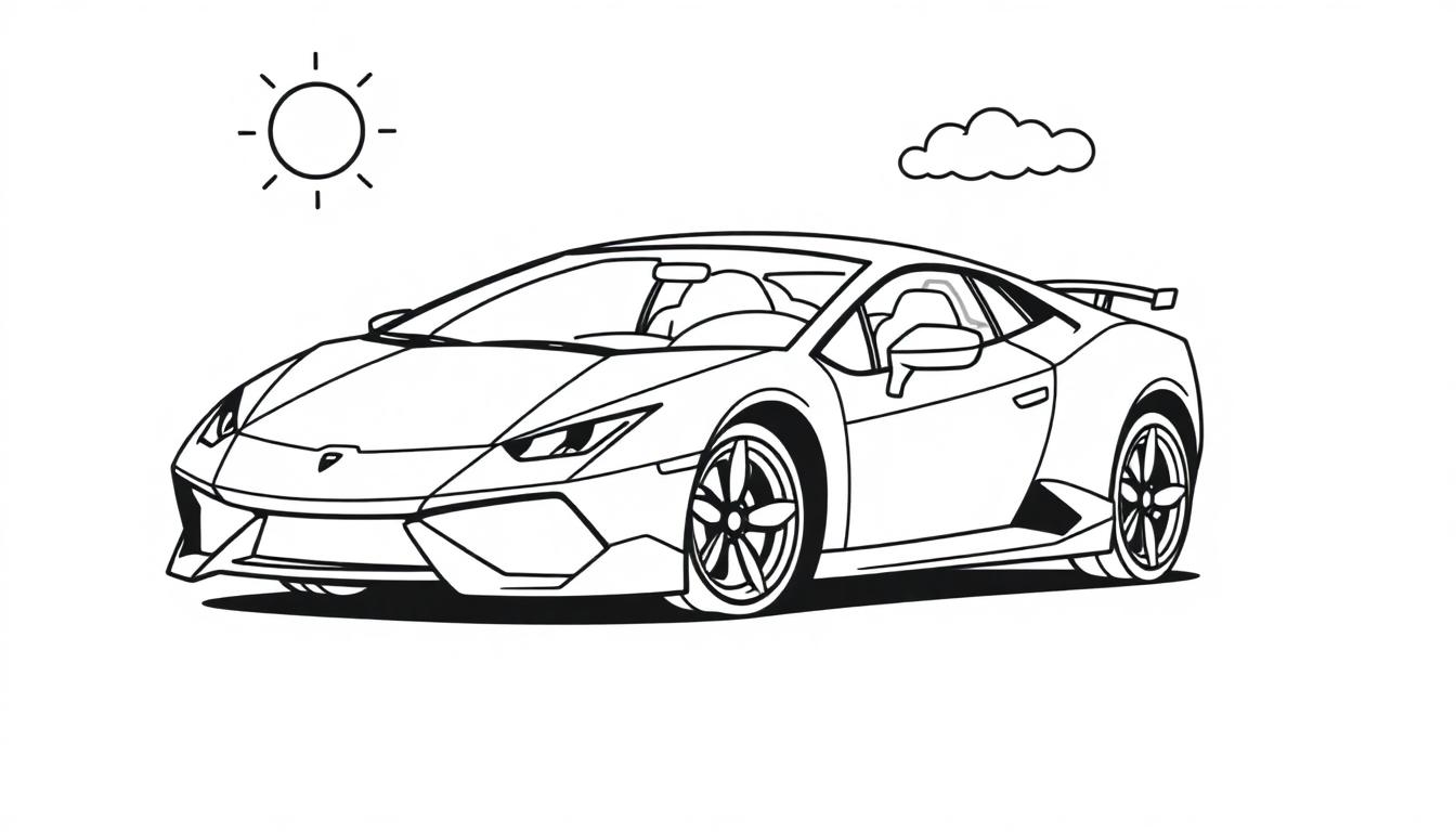 Farbtafel: Ein süßer kleiner Lamborghini zum Ausmalen.