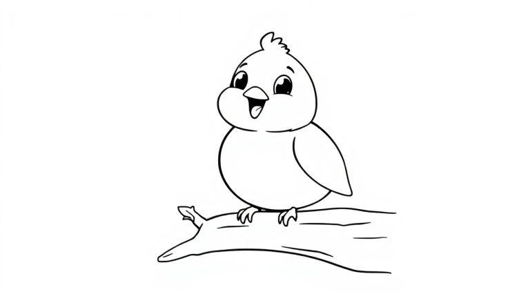 Ein niedlicher Schwarz-Weiß-Vogel als Farbtafel sitzt auf einem Ast.