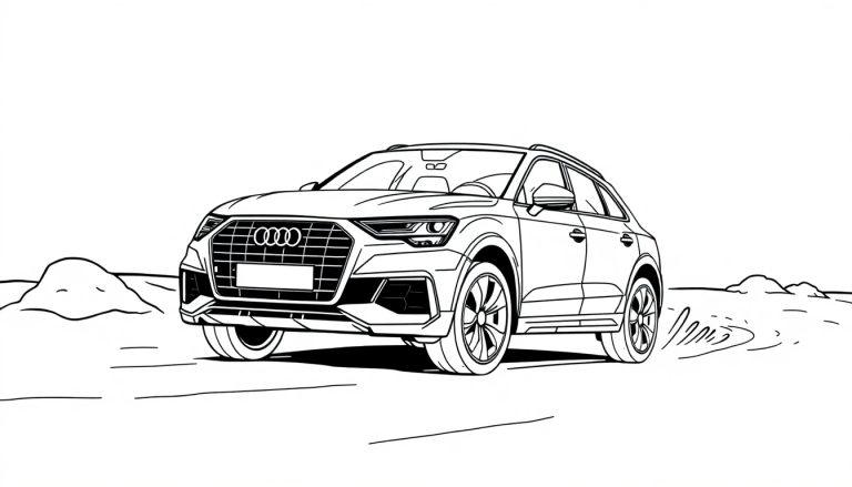 Eine schwarz-weisse Farbtafel eines Audi SUV im Gelände.