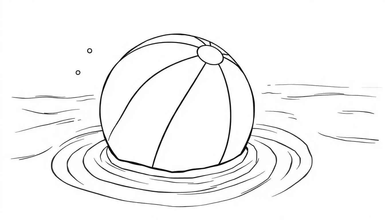 Eine Schwarz-Weiß-Farbtafel eines großen, runden Wasserballs, der auf dem Wasser schwimmt und Wellen erzeugt.