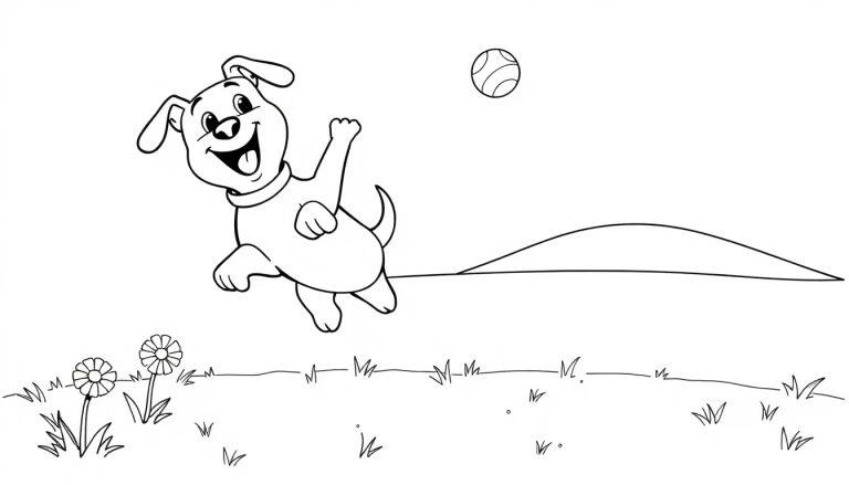 Bentley, der süße Hund, beim Spielen im Park, eine Schwarz-Weiß-Farbtafel für Kinder.