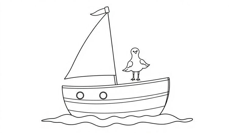 Eine Farbtafel eines Segelboots mit einer Möwe darauf.