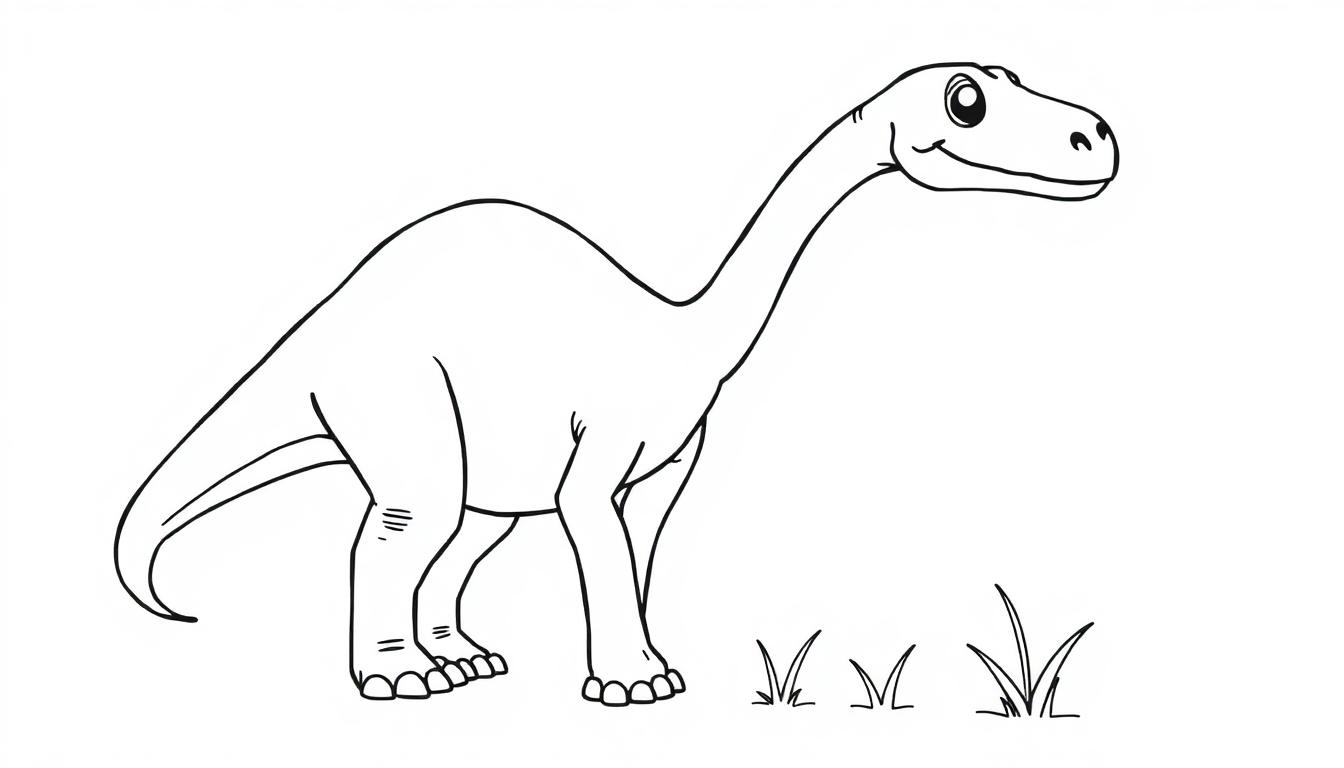 Eine freundliche Schwarz-Weiß-Farbtafel eines Dinosauriers, der neugierig in die Ferne schaut.