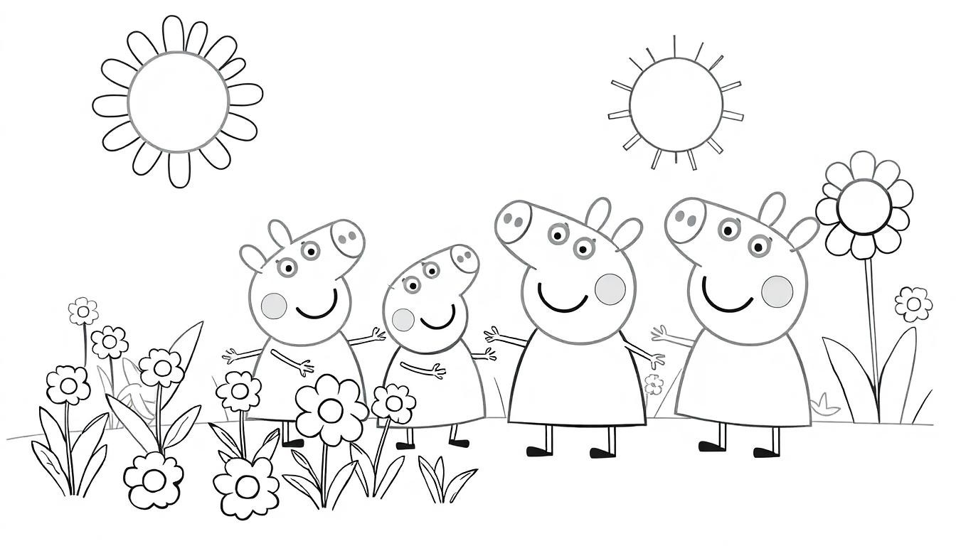 Peppa Wutz und Familie im Garten