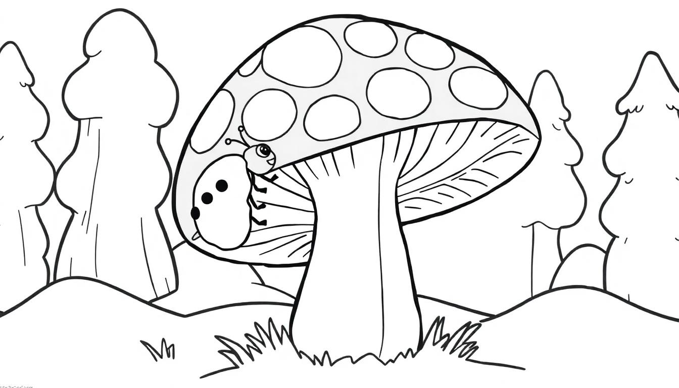 Ein Marienkäfer sitzt auf einem Pilz.
